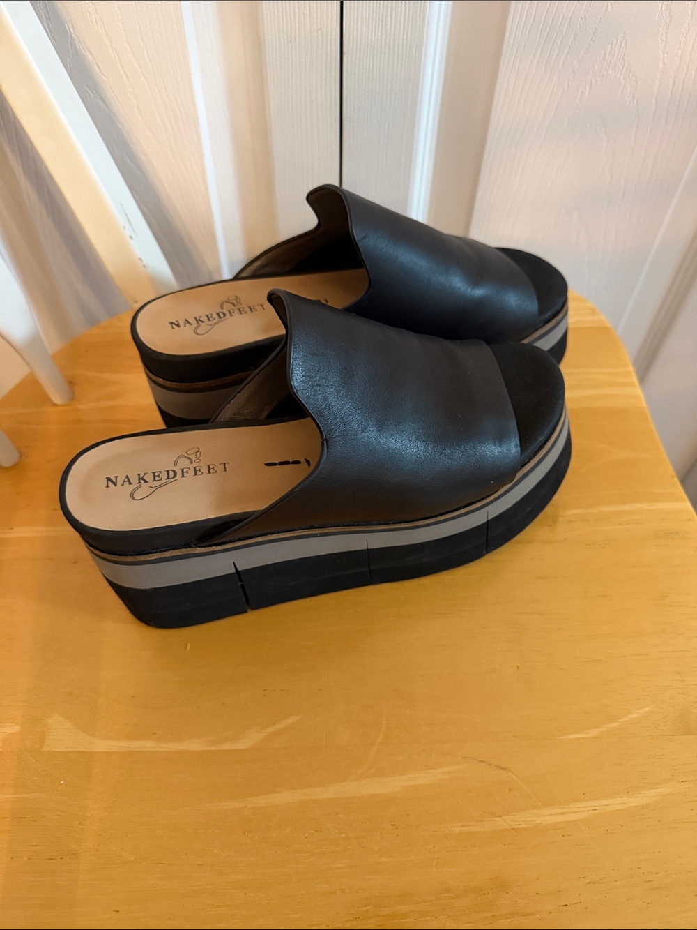 Naked Feet Black and Gray Platform Slide Mules
